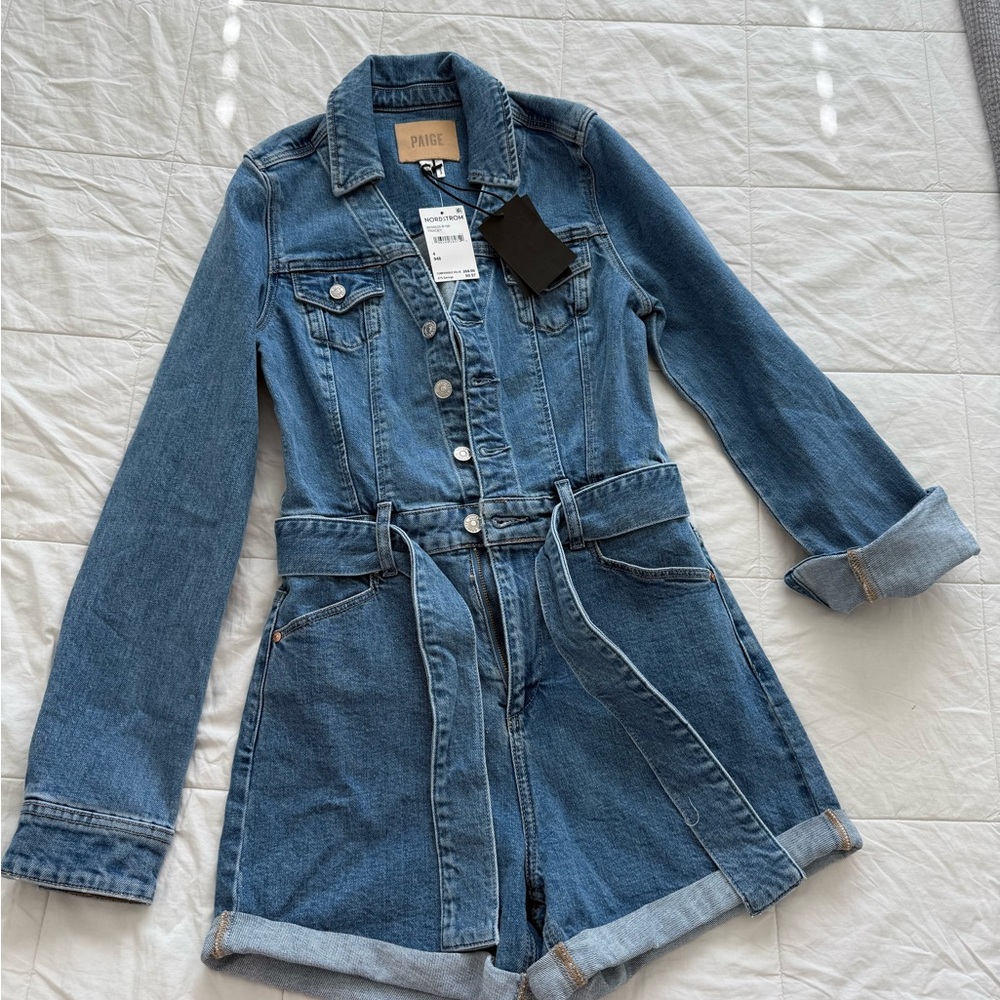PAIGE Light Blue Denim Belted Romper - Picture 4 of 4